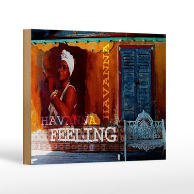 Cartel de madera con inscripción Mujer Havana Feeling 18x12cm con decoración de puros