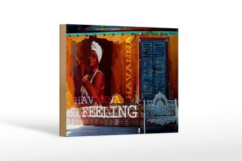 Panneau en bois disant 18x12cm Femme Havana Feeling avec décoration cigare 1