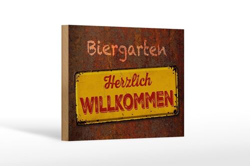 Holzschild Spruch 18x12 cm Biergarten herzlich willkommen Dekoration
