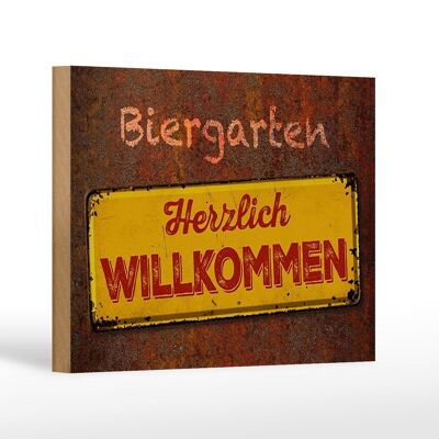 Wooden sign saying 18x12 cm beer garden welcome decoration