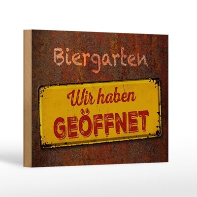 Cartello in legno con scritta "Biergarten" 18x12 cm, decorazione "Siamo aperti".