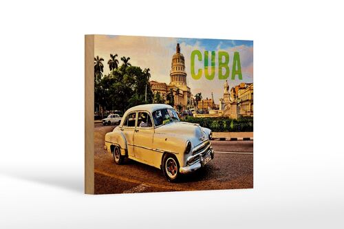 Holzschild Spruch 18x12 cm Cuba Auto weisser Oldtimer Dekoration