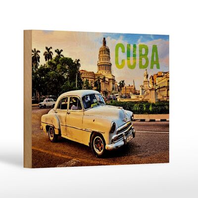 Cartel de madera que dice 18x12 cm Coche Cuba decoración coche antiguo blanco
