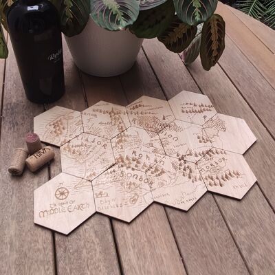 Set of 12 Middle Earth Wood Coasters - Housewarming Gift - Lord of The Rings