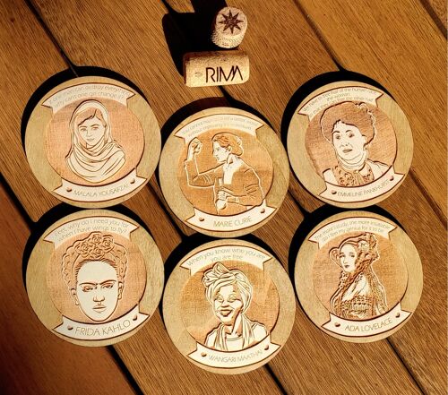 Set of 6 Femininst Wood Coasters - Housewarming Gift - Cup Holders