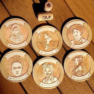 Set of 6 Femininst Wood Coasters - Housewarming Gift - Cup Holders