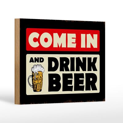 Cartel de madera que dice 18x12 cm entra y bebe cerveza decoración cerveza