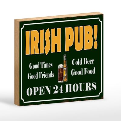 Cartello in legno con scritta 18x12 cm decorazione Irish Pub gold Birra aperta 24 ore