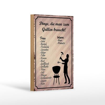 Holzschild Spruch 12x18 cm Dingen die zum Grillen braucht Dekoration