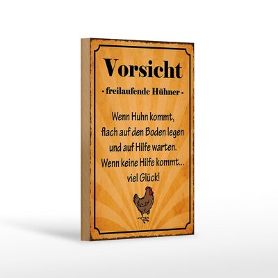 Holzschild Spruch 12x18 cm Vorsicht freilaufende Hühner Dekoration