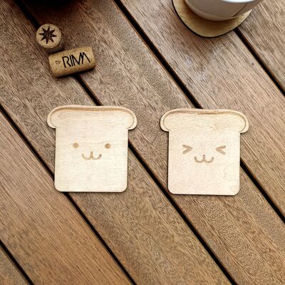 Set of 2 Breads Wood Coasters - Breakfast - Housewarming Gift - Cup Holders