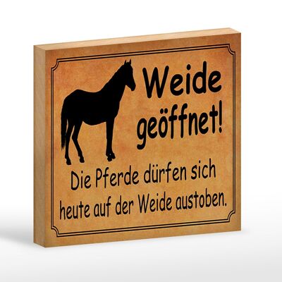 Cartello in legno di 18x12 cm con scritta "I cavalli al pascolo aperto sono ammessi come decorazione".