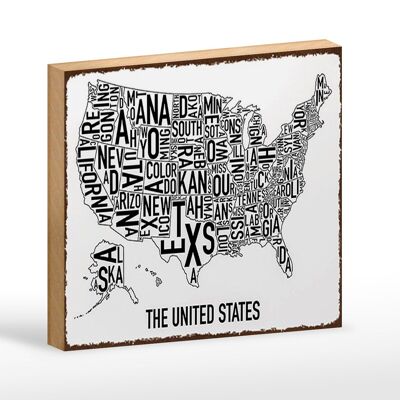 Holzschild Karte 18x12 cm The United States Texas Kansas Dekoration