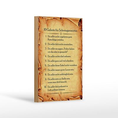 Wooden sign saying 12x18 cm 10 commandments for mothers-in-law decoration