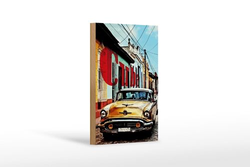 Holzschild Spruch 12x18 cm Cuba Auto gelb Oldtimer Dekoration
