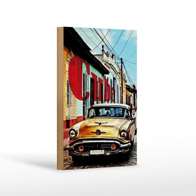 Cartello in legno con scritta 12x18 cm Cuba car giallo decorazione auto d'epoca