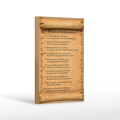 Cartel de madera que dice 12x18 cm 10 mandamientos para los maridos dicen sí decoración
