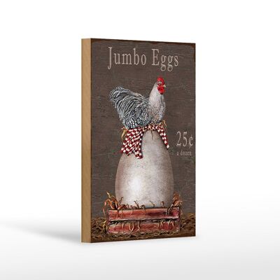 Holzschild Spruch 12x18 cm Huhn jumbo Eggs 25 c a dozen Dekoration