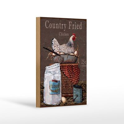 Cartello in legno con scritta "Pollo fritto country" 12x18 cm
