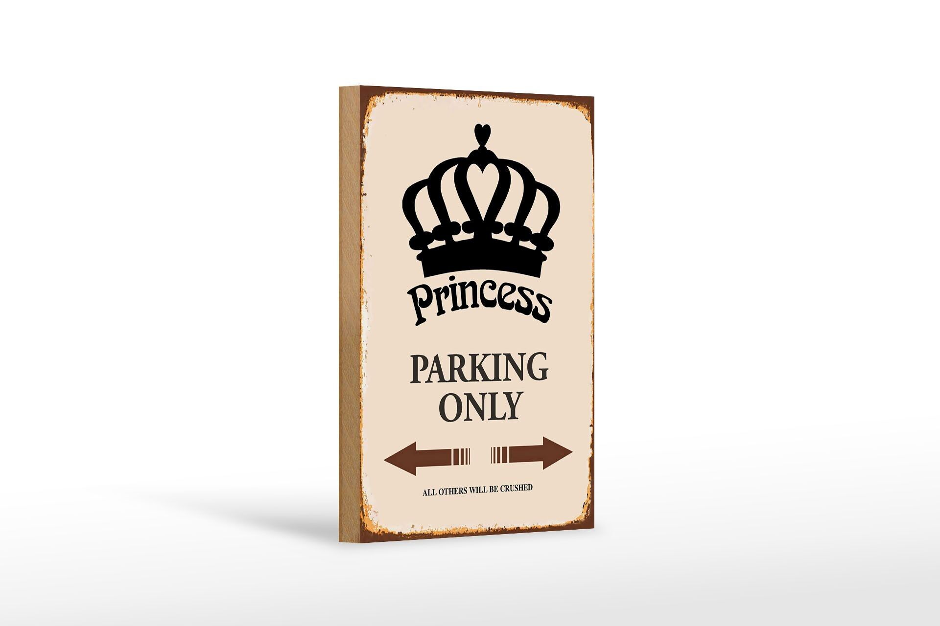 Cartello in legno con scritta 12x18 cm Parcheggio Princess solo decorazione corona