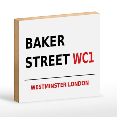 Cartello in legno Londra 18x12 cm Street Baker street WC1 cartello bianco