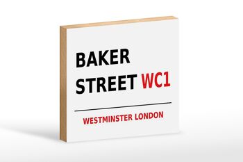 Panneau en bois Londres 18x12cm Street Baker street WC1 panneau blanc 1