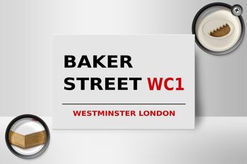 Panneau en bois Londres 18x12cm Street Baker street WC1 panneau blanc 2