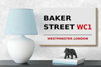 Panneau en bois Londres 18x12cm Street Baker street WC1 panneau blanc 3