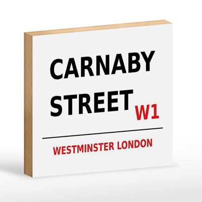 Letrero de madera Londres 18x12cm Westminster Carnaby Street W1 letrero blanco