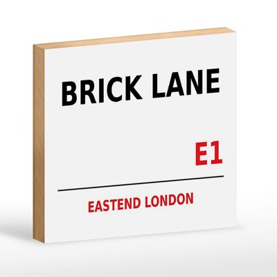 Cartel de madera Londres 18x12cm Street Brick Lane E1 cartel blanco