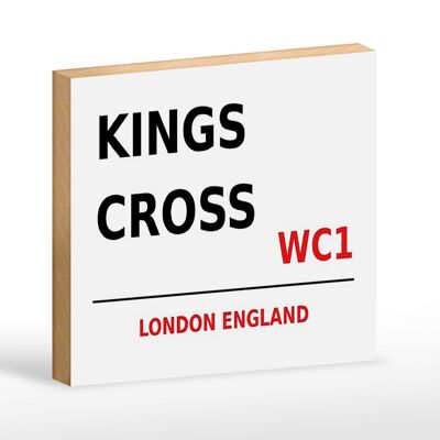 Cartel de madera Londres 18x12cm Inglaterra Kings Cross WC1 cartel blanco