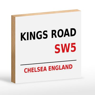 Cartel de madera Londres 18x12cm Inglaterra Chelsea Kings Road SW5 cartel blanco