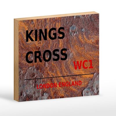 Cartel de madera Londres 18x12cm Inglaterra Kings Cross WC1 decoración