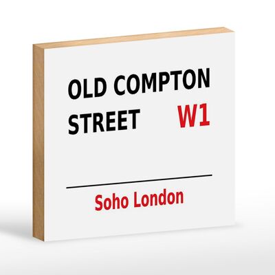 Letrero de madera Londres 18x12cm Soho Old Compton Street W1 letrero blanco