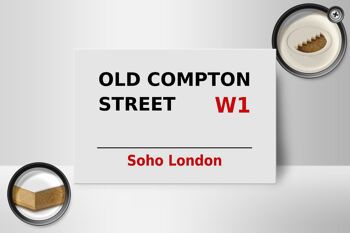 Panneau en bois Londres 18x12cm Soho Old Compton Street W1 panneau blanc 2