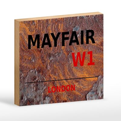 Letrero de madera Londres 18x12cm Mayfair W1 decoración de pared