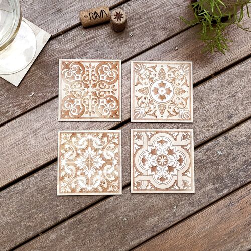 Set of 4 Portuguese Tiles Wood Coasters - Minimalism - Modern Coasters - Cup Holders