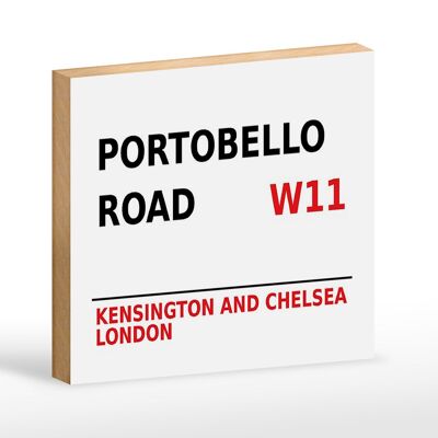 Cartel de madera Londres 18x12cm Portobello Road W11 Kensington cartel blanco