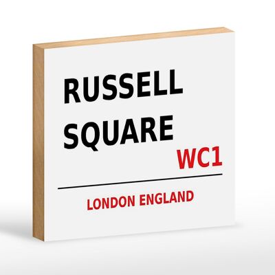 Cartel de madera Londres 18x12cm Inglaterra Russell Square WC1 cartel blanco