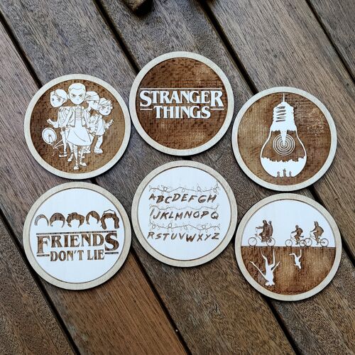 Set of 6 Stranger Things Wood Coasters - Housewarming Gift - Cup Holders
