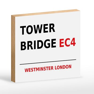 Letrero de madera Londres 18x12cm Westminster Tower Bridge EC4 letrero blanco