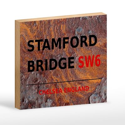Cartel de madera Londres 18x12cm Inglaterra Stamford Bridge SW6 decoración