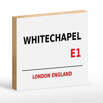 Letrero de madera Londres 18x12cm Inglaterra Whitechapel E1 letrero blanco