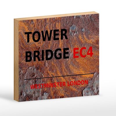 Panneau en bois Londres 18x12cm Westminster Tower Bridge EC4 décoration