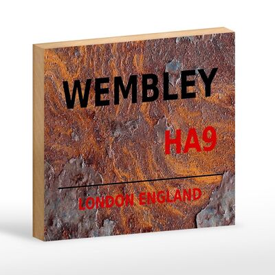 Cartel de madera Londres 18x12 cm Inglaterra Wembley HA9 decoración óxido