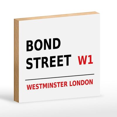 Letrero de madera Londres 18x12cm Bond Street W1 letrero blanco