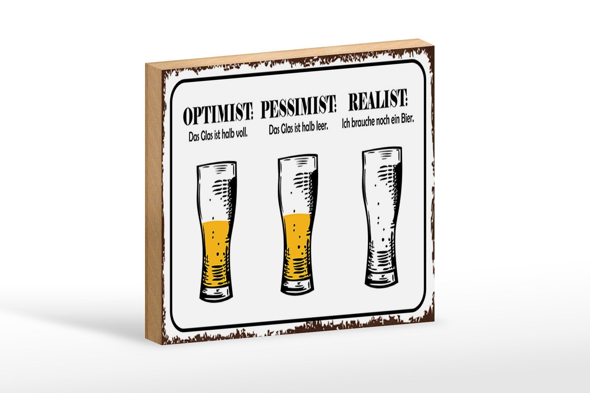 Cartello in legno con scritta 18x12 cm Birra Ottimista Pessimista Realista Decorazione