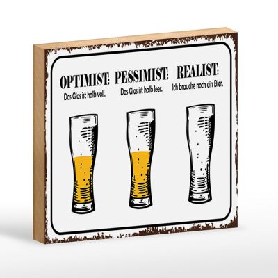 Cartel de madera con texto 18x12 cm Cerveza Optimista Pesimista Realista Decoración