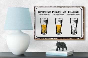 Panneau en bois disant 18x12 cm Bière Optimiste Pessimiste Décoration Réaliste 3