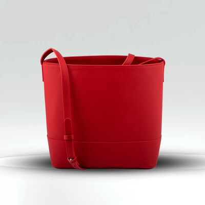 SAC SEAU LYS  / cuir de vachette pleine fleur  Rouge